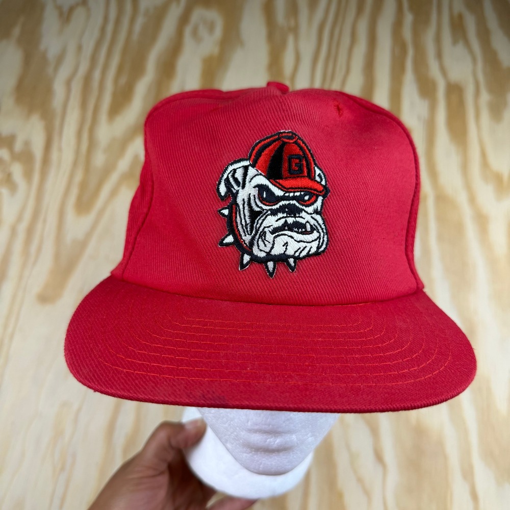 Vintage Georgia Bulldogs Hat Red Snapback Uga Mascot Embroidered NCAA Cap